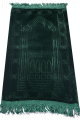 Tapis bebe enfant musulman couleur vert fonce unie avec motif mihrab 4 ogives