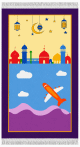  Tapis de prière (Sajjadat-Salat) pour enfants et ados musulmans avec dessin Mosquée et Avion - Contour mauve